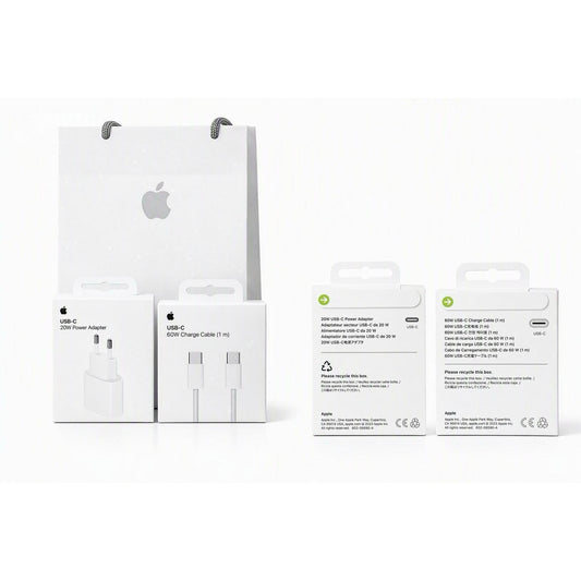 Pack Cargador Completo Apple: cargador USB-C 20W y cable USB-C a USB-C de 1 m, originales Apple, con sus cajas