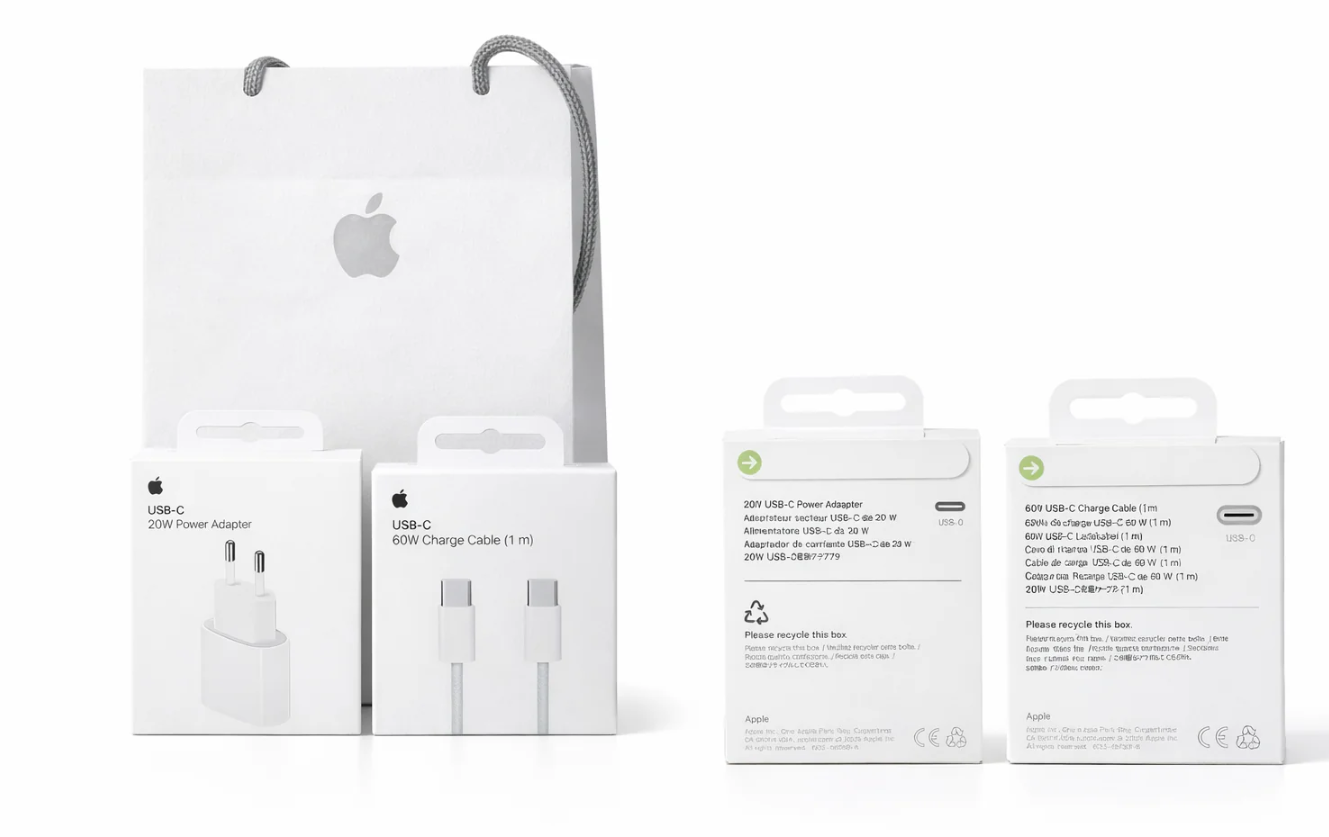 Pack Cargador USB-C 20W + Cable USB-C 1m Apple Original — iPhone 15/16/17