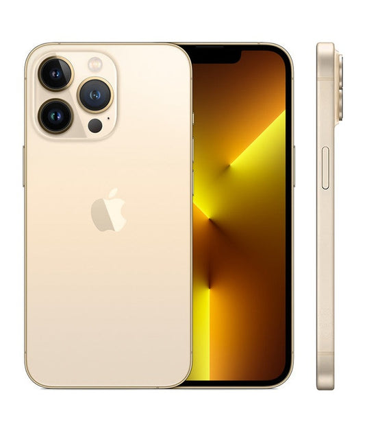 iPhone 13 Pro Max Oro — vista trasera, frontal y lateral