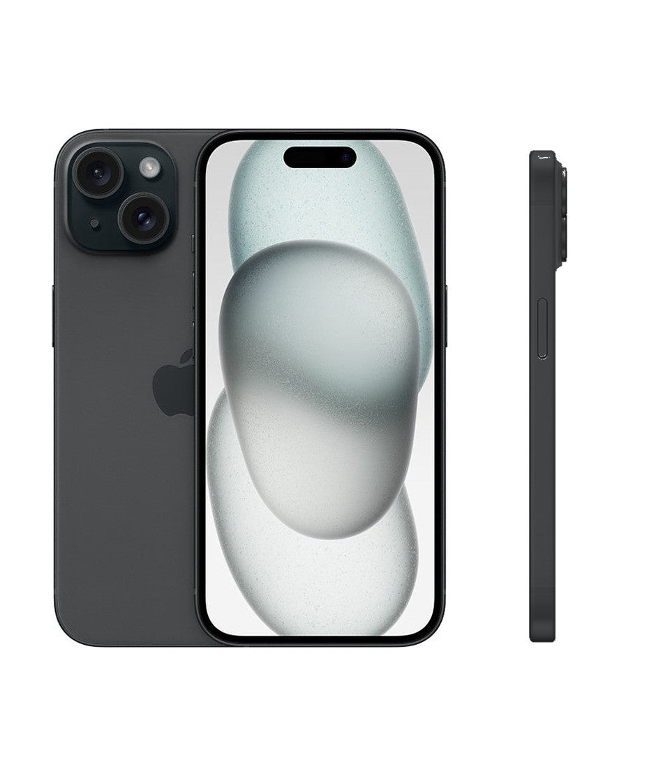 iPhone 15 — vista trasera, frontal y lateral